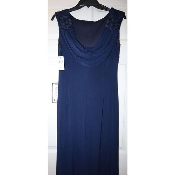 Alex Evenings Sz 8 Navy Embroidered Lace Bodice Cap Sleeve Full Length Dress $26 - Picture 5 of 9